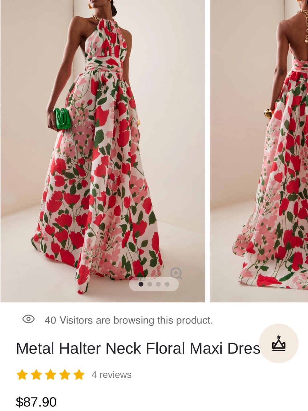 Halter Neck Floral Maxi Dress in Pink and Red